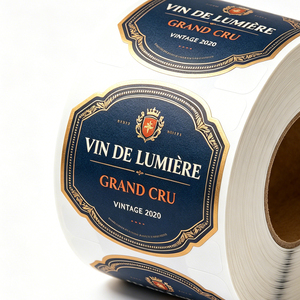 Étiquettes de <span class=keywords><strong>vin</strong></span> <span class=keywords><strong>Grand</strong></span> <span class=keywords><strong>Cru</strong></span> personnalisées écologiques bleu marine avec dorure à chaud, autocollants vintage français en rouleau pour promotion haut de gamme - Product Image 3