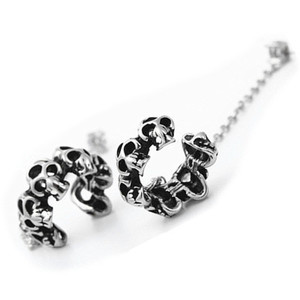 yunnique Skeleton Skull <b>Cuff</b> <b>Earrings</b> Titanium Steel Black Diamond Chain Ear Studs Fashion Jewelry - Product Image 5