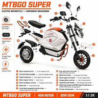 Moto électrique MTBGO 60V 1500W avec batterie au plomb-acide 20AH, vitesse 65KM/H, contrôleur 12 tubes, frein à disque à huile, moteur moyeu, grande capacité, vélo électrique