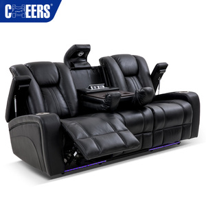 MANWAH CHEERS Vente en gros d'usine Canapé inclinable électrique en similicuir noir <span class=keywords><strong>3</strong></span> places pour home cinéma avec table basse, porte-gobelets et éclairage LED - Product Image 2