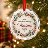 Adorno Navideño de Cristal Transparente con Impresión UV Personalizable, Decoración Colgante en Forma de Corazón o Redonda para Regalos Navideños