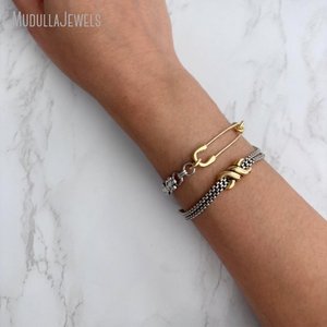 BM58900 2 Tone spilla di sicurezza in acciaio inox impilamento bracciale gioielli di protezione per le donne e gli uomini - Product Image 4