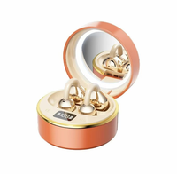 Earphone Desain Jepit Telinga Q132 Tipe-C Gaming Musik Tws Nirkabel Olahraga dengan Cermin Rias Layar LED