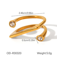 Trendy Gold Plated Bypass Wrap Round CZ Ring Anti Tarnish Waterproof Stainless Steel Cubic Zirconia Jewelry for Women Ring