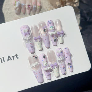 เล็บแบบกดมีกาวแบบแฮนด์เมดสำหรับใส่ในสวนมูสรูปกระต่ายฟรอสติ้งฝรั่งเศสพร้อมกาว - Product Image 1