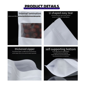 Sacs en papier kraft blanc personnalisés avec logo, emballage alimentaire avec fermeture éclair, pochette autoportante pour bonbons, biscuits, snacks avec fenêtre - Product Image 3