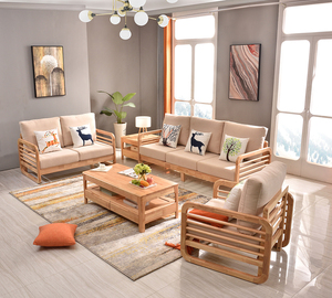 Set di Divani in Legno Imbottiti con Seduta in Tessuto a Forma di U, 3 Pezzi, Arredamento Moderno e Durevole per la Casa - Product Image 2