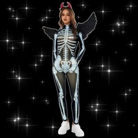 Costume d'Halloween, strass scintillants latins, combinaison en maille squelette humain, tenue de scène de danse pour femmes, fête, célébration