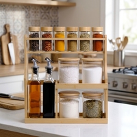 Étagère de rangement multi-niveaux en verre avec couvercles en bambou à double niveau pour comptoir de cuisine