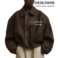 Veste en cuir courte coupe ample personnalisée pour femme, veste en cuir vintage oversize pour homme, fabricant de vestes bomber