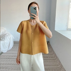 Chaqueta Corta Plisada de Verano para <span class=keywords><strong>Mujer</strong></span>, Cárdigan Fino de Manga Corta con Botones, Top Informal - Product Image 4