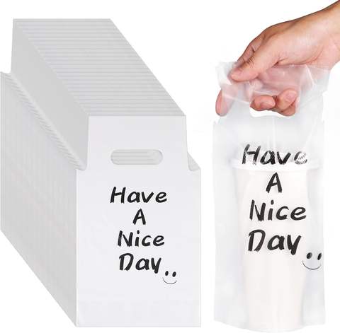 Plastic Drink Packaging Bags Single Cup Drink Carrier for Delivery Take Out Drink Cups Beverage Coffee Tea Juice