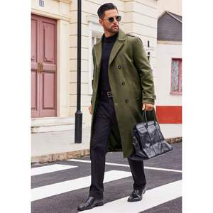 2025 hommes Double boutonnage mince hiver pardessus classique décontracté Long caban avec revers cranté grande taille laine cachemire coquille - Product Image 2