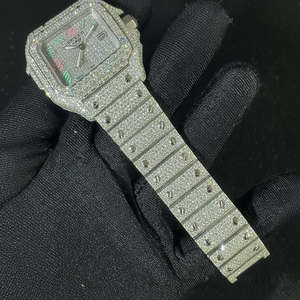 Reloj de Hombre Edición Hip Hop con Correa de Silicona, Cristal de Zafiro Antiguo, Moissanita Completamente Engastada, Estilo Romano Arcoíris, Lujo y Moda - Product Image 1