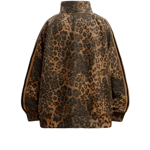 ニットトラックスーツセット通気性ヒョウ柄ストライプジッパージャケットストレートレッグズボンドローストリング付き - Product Image 3