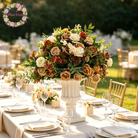 Bouquet de fleurs artificielles en soie fait main, rose et hortensia aux couleurs d'automne, grand bouquet luxueux pour la décoration de table de mariage