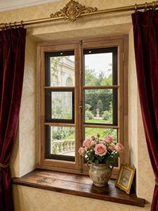 PENJOY Fenêtre française en bois massif à ouverture vers l'intérieur, personnalisée, style architectural ancien, pour la décoration de villas et bâtiments rétro - Product Image 2