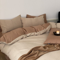 Parure de lit hiver chaude 100% coton brossé, jacquard minimaliste, 4 pièces, pour maison, hôtel, chambre d'hôtes