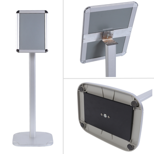 Présentoir de sol intérieur pour graphiques A4 ou A3, panneau arrière durable AL-PE-AL, poteau et base en acier, couleur argent - Product Image 4
