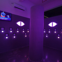 Mur interactif intérieur cacher bouton poussoir comptage nombre lumière LED activer jeu mauvais yeux