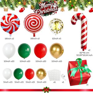 Klassieke Kerstballonboogset Pepermunt Lollipop Confetti Candy Cane Cadeaubox Rood Groen Goud Feestdecoratie Benodigdheden - Product Image 6