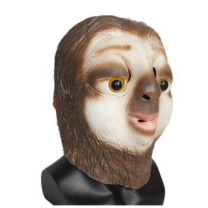Máscara de Látex de Perezoso de Cabeza Completa Marrón/Blanco con Textura Realista, Ojos Amarillos Brillantes, Boca Sonriente Adorable, Suave y Cómoda para Fiesta de Halloween - Product Image 3