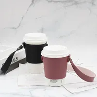 Tasse à café bouteille bulle thé réutilisable manchon en cuir PU avec chaîne porte-boisson Portable