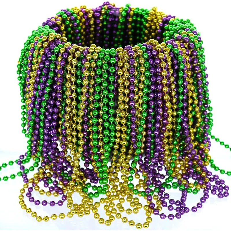 Multi cores carnaval colares ouro verde roxo Mardi Gras grânulos colar