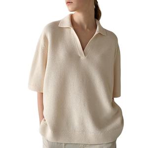 Maglione POLO da <span class=keywords><strong>donna</strong></span> in puro Cashmere lavorato a nido d'ape a maniche corte Casual a collo alto per l'inverno e l'estate - Product Image 1