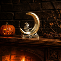 Figurine Chat en Laiton Statue Chat Sorcière Croissant de Lune Ornement Bureau Décoration Maison Objet de Collection