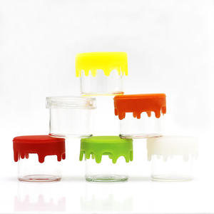 Clear Round 6ml <b>Glass</b> <b>Jar</b> with Water Drop Silicone Lid and Custom Logo for Concentrate Oil Storage - Product Image 2