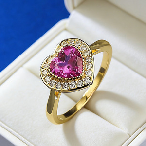 Joyería Hui Zhi Yi, anillo de plata S925 galvanizado con forma de corazón de 6x6mm, <span class=keywords><strong>granate</strong></span> rosa melocotón, anillo para <span class=keywords><strong>mujer</strong></span>, moda europea <span class=keywords><strong>americana</strong></span> - Product Image 2