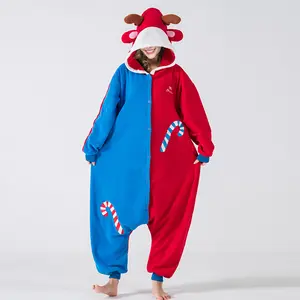 Комбинированная одежда для сна с мультяшными животными и рождественским принтом, теплая Пижама-комбинезон