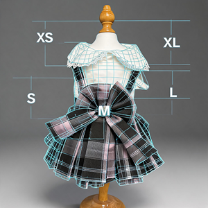 Robe de luxe élégante à carreaux JK pour animaux de compagnie, col en dentelle, jupe pour chien, grand nœud, uniforme scolaire mignon pour petits chiens et chats - Product Image 5