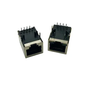 Conector Rj45 RJ45 8P8C Conector Ethernet rj45 ângulo reto com LED 1X1Port Conector de soquete rj11 fêmea