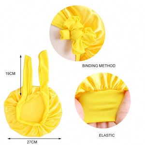 Bonnet de nuit en satin uni pour tout-petits, à couche unique, avec sangles élastiques ajustables, pour bébés - Vente en gros - Product Image 3