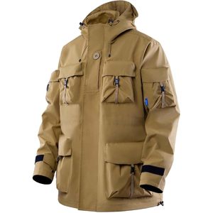 Chaqueta Cortavientos Impermeable FOXA Techwear Streetwear para Hombre, Otoño, Tela PU, Cuello Alto - Product Image 1