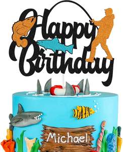 Take Topper pesca pescatore decorazioni per festa di compleanno all'aperto torta di pesca Happy Birthday Topper per ragazzo uomo - Product Image 1