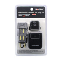 Black Soshine Adaptor Set Steker, Konverter 220/240V Ke 110/120V Universal 4 In 1 US / UK / EU / AU