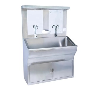 Évier simple en acier inoxydable avec armoire et robinets doubles pour cuisines commerciales, design industriel, surface brossée - Product Image 1