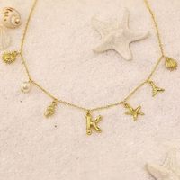 Collier à breloques initiales, style bohème estival, plage, surf, coquillages, étoiles de mer, lettres bulles, pendentifs, bijoux, cadeaux pour femmes