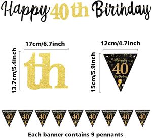Pancarta Negra y Dorada de Feliz <span class=keywords><strong>Cumpleaños</strong></span> Número <span class=keywords><strong>40</strong></span> - Decoraciones de Feliz <span class=keywords><strong>Cumpleaños</strong></span> Número <span class=keywords><strong>40</strong></span> para Hombres y Mujeres, Artículos para Fiestas de <span class=keywords><strong>Cumpleaños</strong></span> Número <span class=keywords><strong>40</strong></span> - Product Image 3