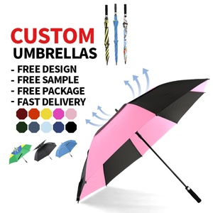 Bulk Order Windproof Pink Straight Golf Umbrella-Custom Logo UV Resistant Double Canopy <b>Black</b> Fiberglass <b>Frame</b> for Resorts Golf - Product Image 2