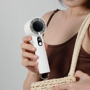 Y55かわいいテクノロジー5速風ポータブル静かなミニクール手持ち夏シンプルファン大型バッテリーデジタルディスプレイファン - Product Image 1