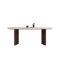Table à manger ovale en bois antique de style français simple et haut de gamme avec plateau en dalle de roche et combinaison de chaises pour 6 personnes