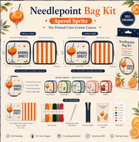 Kit de pochette de voyage DIY Aperol Spritz en broderie au point de croix, auto-finissable, en toile de coton imprimée avec fermeture éclair sur trois côtés, pour adulte