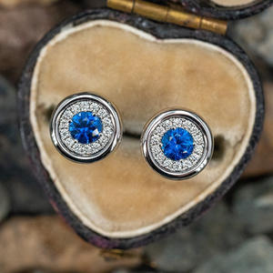 Pendientes de Diamantes Azules E3268 para Mujer, Corte Brillante Redondo, Color G, Diamantes Naturales, Estilo Clásico, Uso Diario - Product Image 3