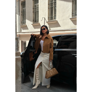 Abrigo Corto Marrón para Mujer, Forro de Piel Sintética, Tejido Impermeable, Estampado Informal, Talla Grande, Algodón Personalizado para Otoño Invierno - Product Image 6