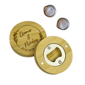 Personnalisation de motifs personnalisés Nom sculpté Ouvre-bouteille de bière en bois Autocollant magnétique Aimants Logo - Product Image 3