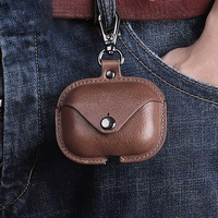 Vente en gros d'étuis pour Air Pods Pro 3 en cuir véritable avec porte-clés, housse de protection pour écouteurs sans fil, housse en cuir pour écouteurs